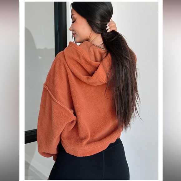 Double Zero Sherpa Fleece Hoodie Baked Clay Long Sleeves Womens Slash Size M/L - Picture 2 of 10